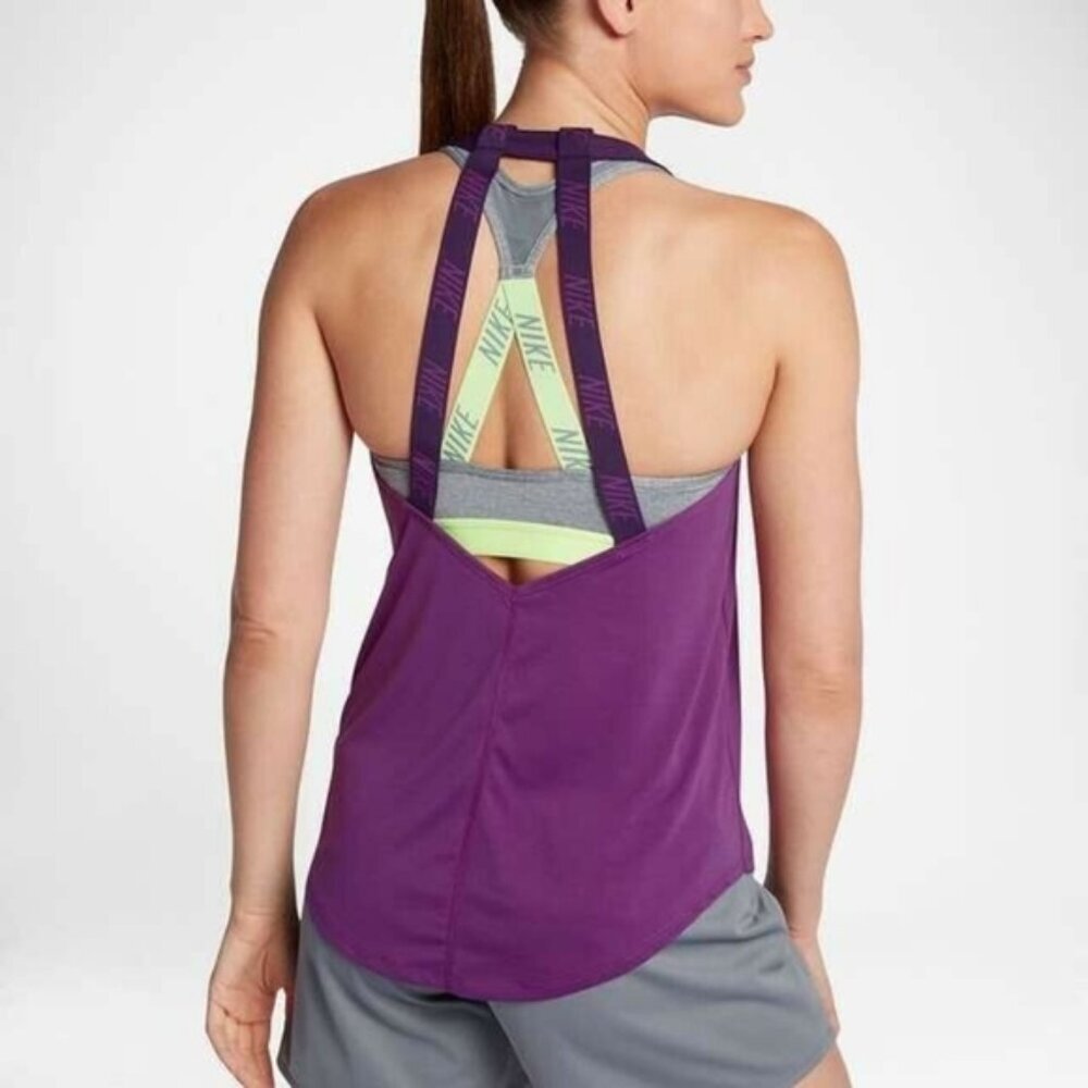 Nike Breathe Elastika Tank Top Strappy Workout Gym Dri-Fit Open Back Athletic